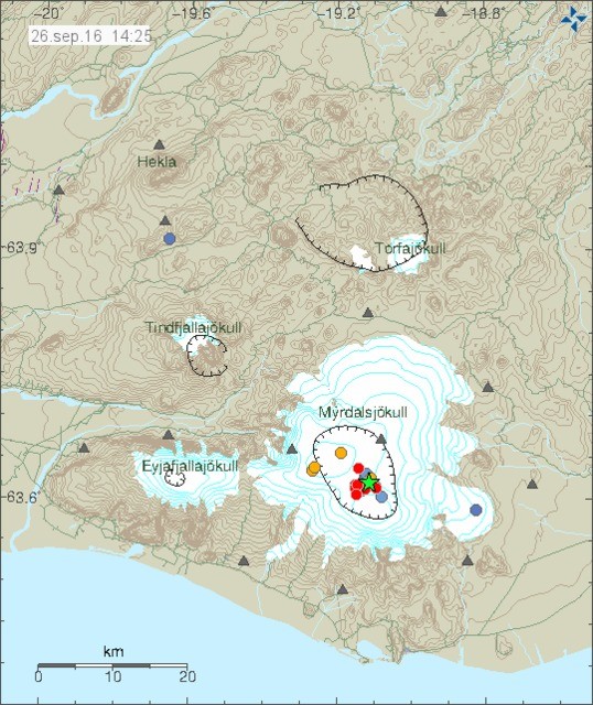 Mapa trzęsienia ziemi pod lodowcem/ vedur.is