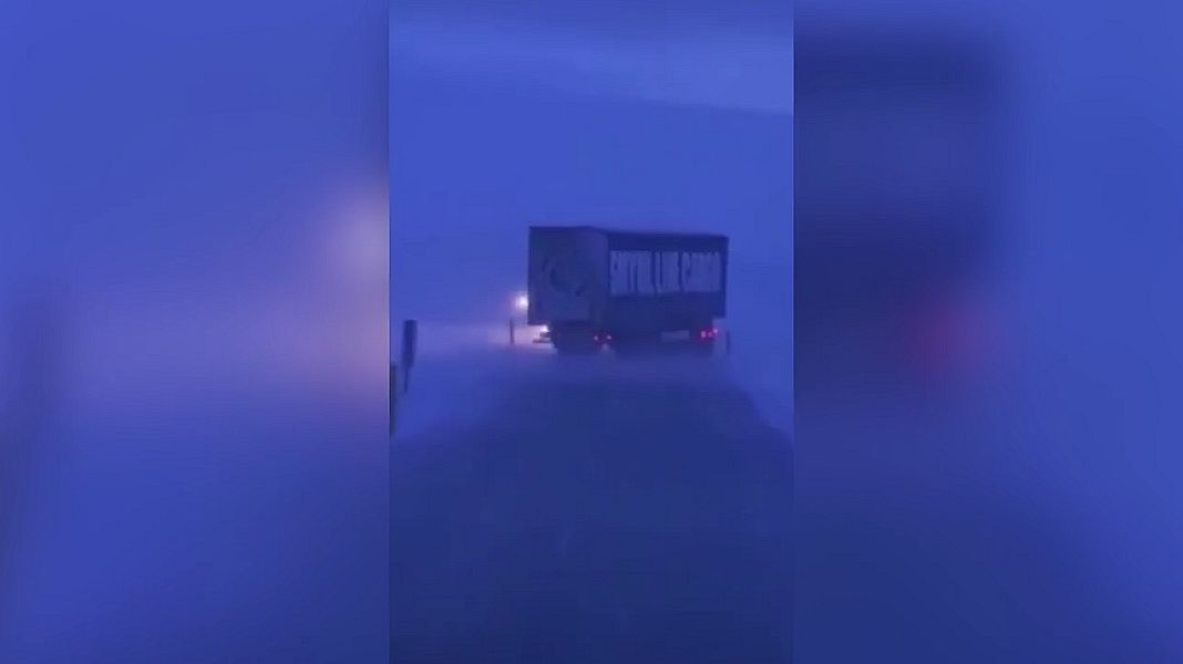 The wind was pushing the truck off the road