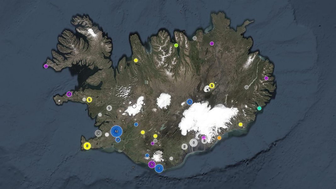 Map of tourist deaths in Iceland