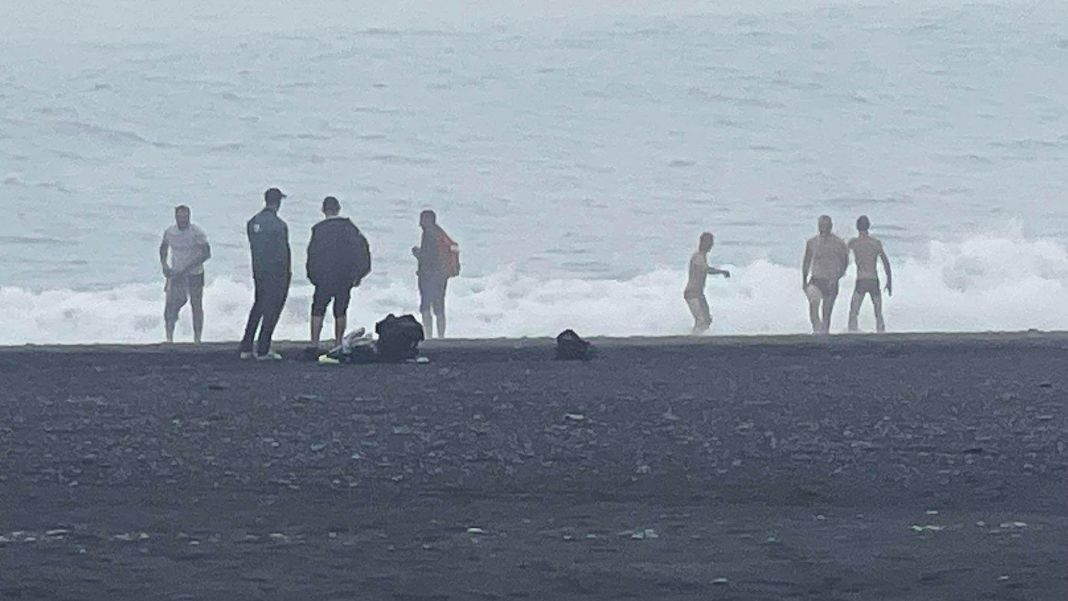 A group of daredevils tried to swim on Reynisfjara beach