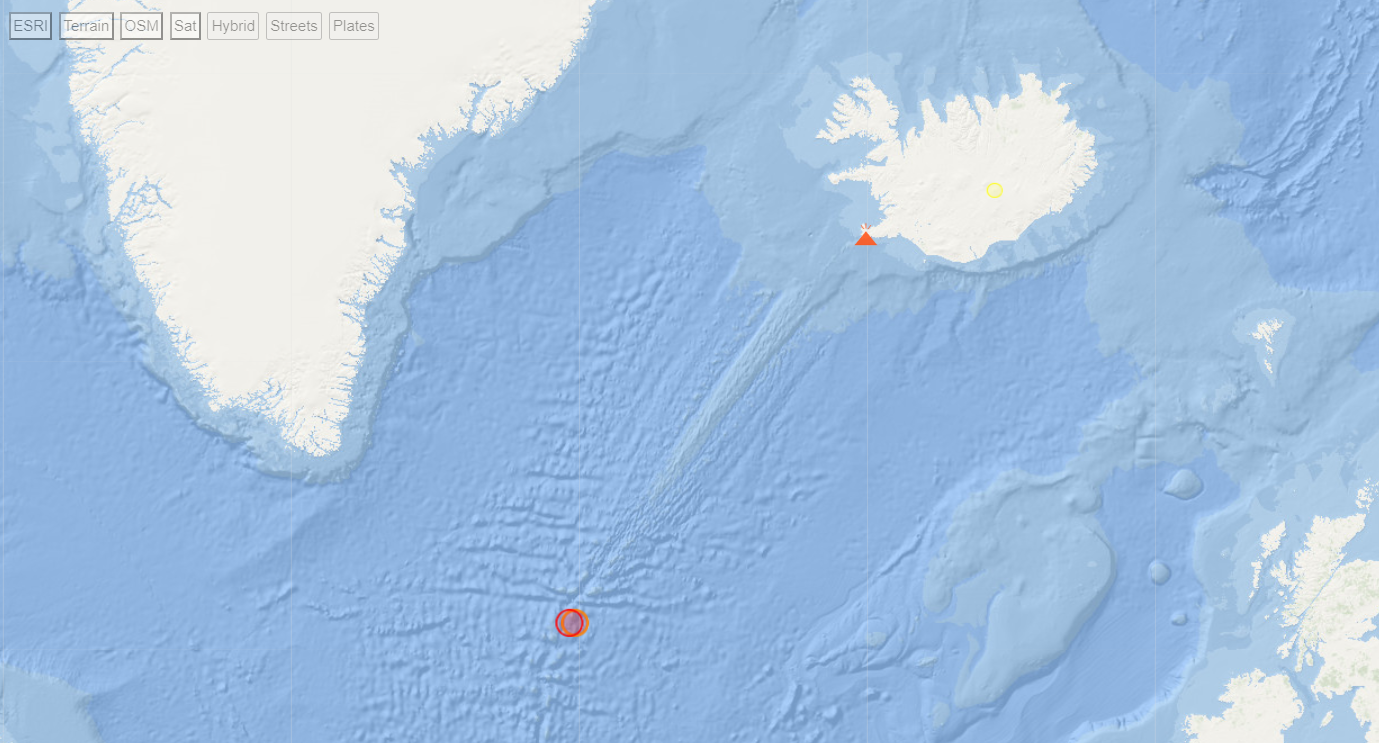Two large underwater earthquakes on the Reykjanes Ridge